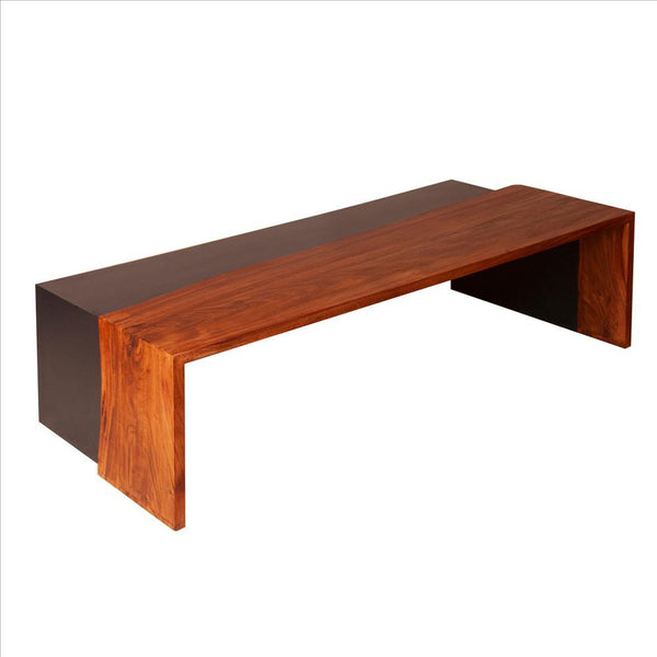 Rectangular Wood And Metal Panel Top Industrial Coffee Table With Grains, Brown And Black - UPT-238063