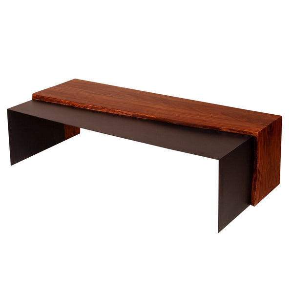 Rectangular Wood And Metal Panel Top Industrial Coffee Table With Grains, Brown And Black - UPT-238063