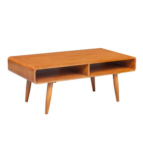 Rectangular Wooden Frame Coffee Table With 2 Open Shelves, Brown