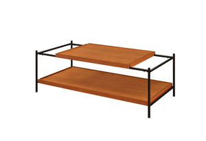Rectangular Wooden Top Metal Frame Coffee Table In Oak Brown And Black