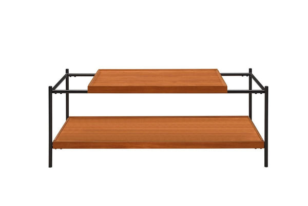 Rectangular Wooden Top Metal Frame Coffee Table In Oak Brown And Black