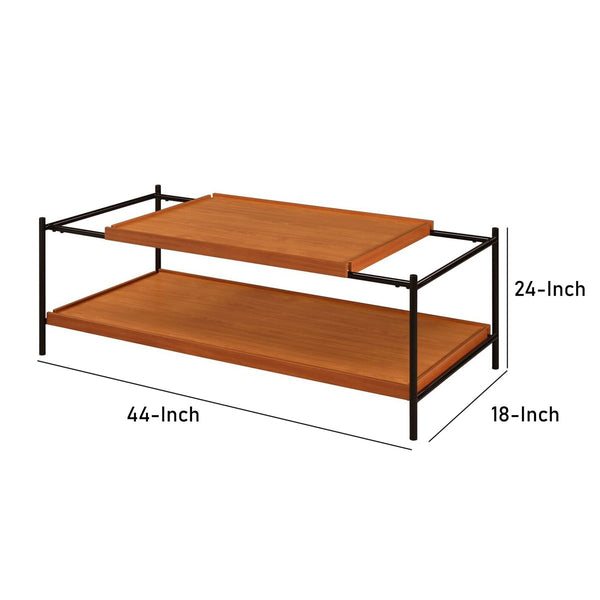 Rectangular Wooden Top Metal Frame Coffee Table In Oak Brown And Black