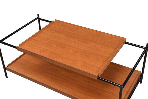 Rectangular Wooden Top Metal Frame Coffee Table In Oak Brown And Black