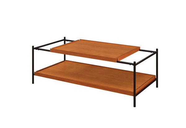 Rectangular Wooden Top Metal Frame Coffee Table In Oak Brown And Black