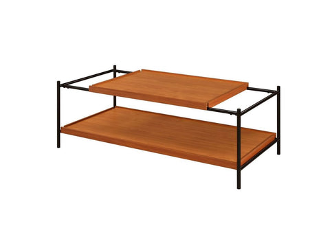 Rectangular Wooden Top Metal Frame Coffee Table In Oak Brown And Black
