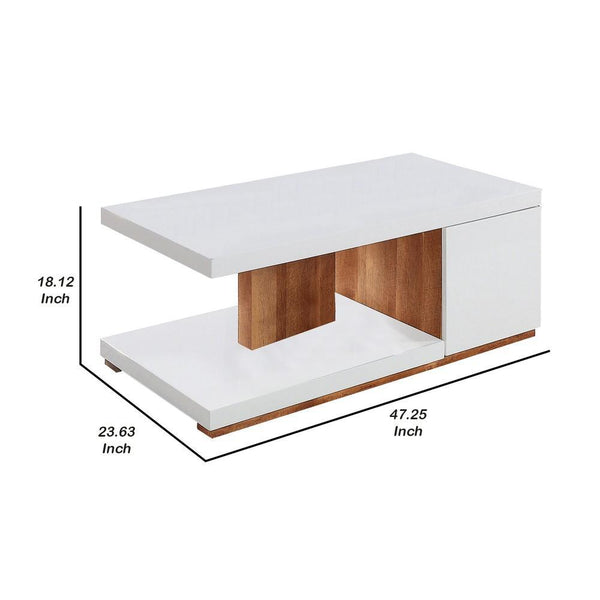Replicated Wooden Base Coffee Table With 1 Open Shelf, White And Brown