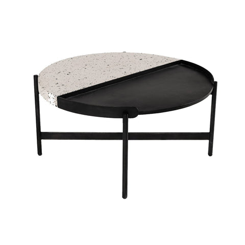 Round Coffee Table With Segregated Metal And Concrete Top, Black And White - BM223450