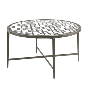 Round Glass Top Coffee Table With X Support Metal Base, Silver