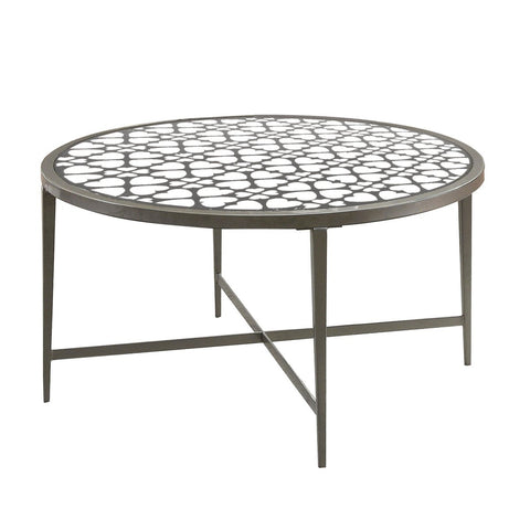 Round Glass Top Coffee Table With X Support Metal Base, Silver