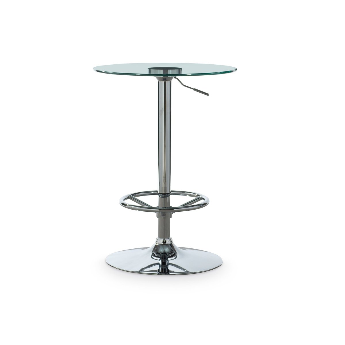 Round Glass Top Pub Table With Adjustable Height Mechanism, Silver - BM215714