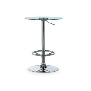 Round Glass Top Pub Table With Adjustable Height Mechanism, Silver - BM215714