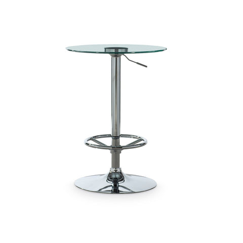 Round Glass Top Pub Table With Adjustable Height Mechanism, Silver - BM215714