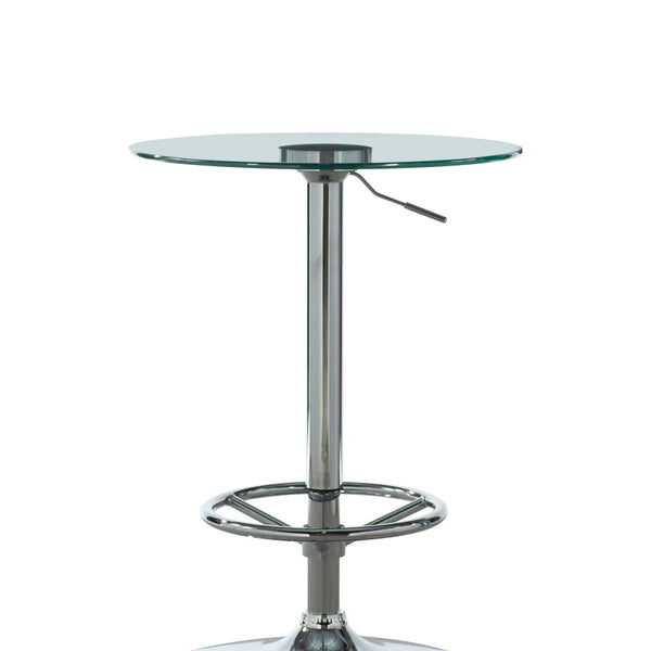 Round Glass Top Pub Table With Adjustable Height Mechanism, Silver - BM215714