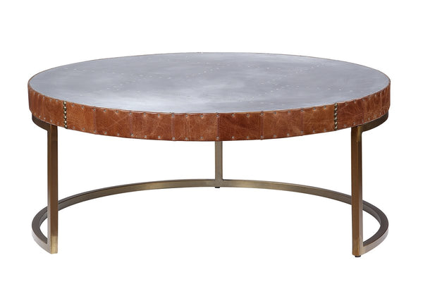 Round Metal Coffee Table With Airy Design Base, Large, Multicolor