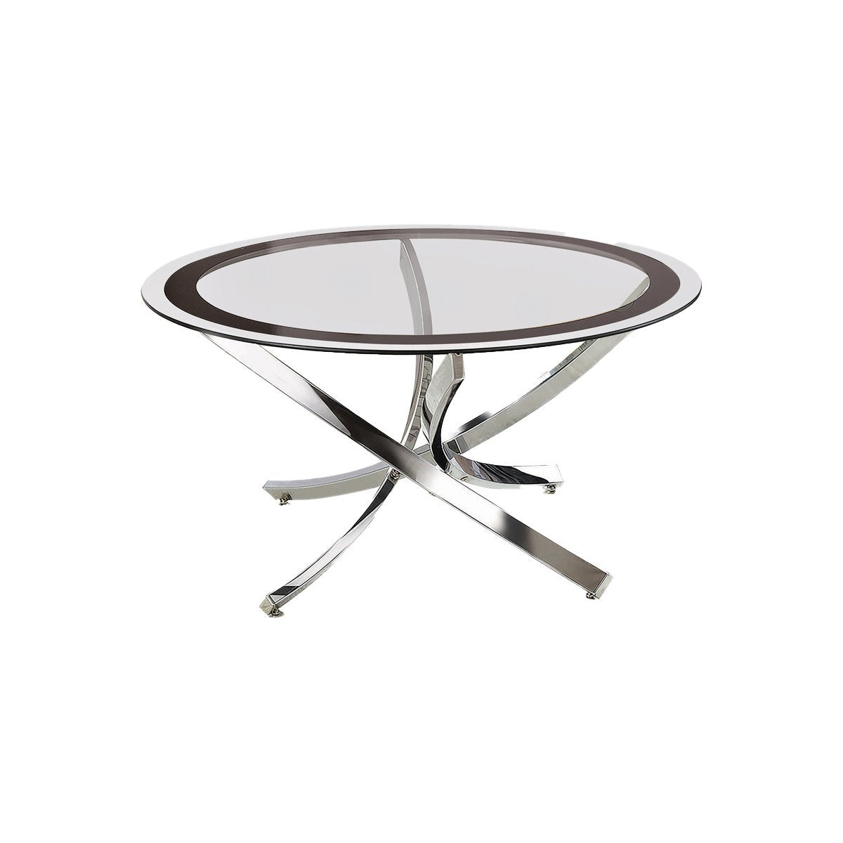 Round Tempered Glass Top Coffee Table With Metal Legs, Silver And Clear