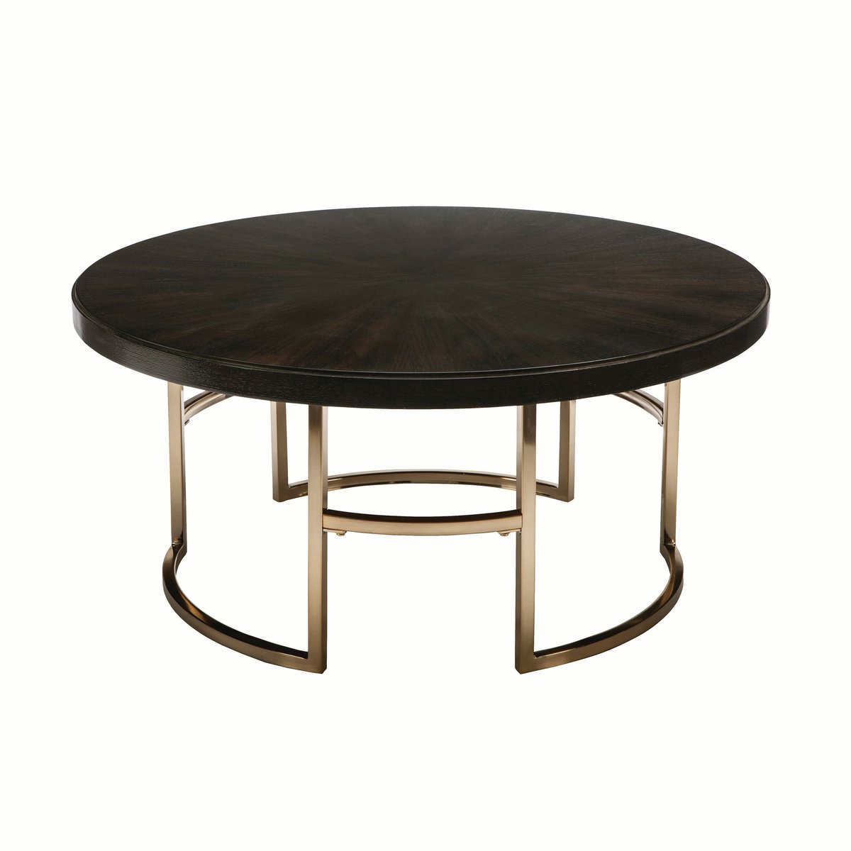 Round Wood Top Coffee Table With U Shaped Legs, Brown And Gold - BM220324