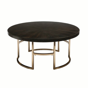 Round Wood Top Coffee Table With U Shaped Legs, Brown And Gold - BM220324
