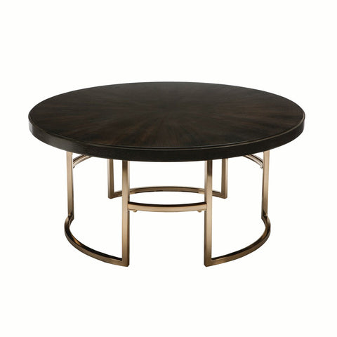 Round Wood Top Coffee Table With U Shaped Legs, Brown And Gold - BM220324