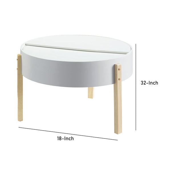 Round Wooden Coffee Table With Hidden Storage In White And Brown