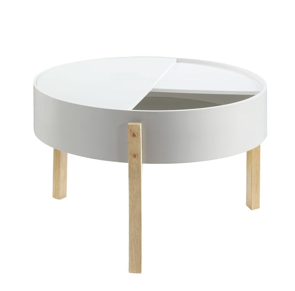 Round Wooden Coffee Table With Hidden Storage In White And Brown