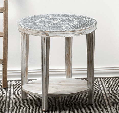 Seward Distressed Round Wood Side Table