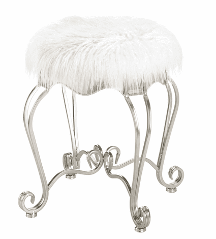 Fur Stool With Scroll Legs