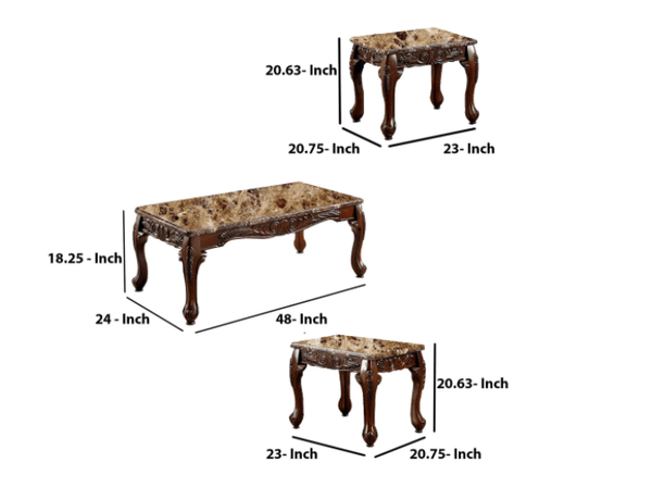 3 PIECE TABLE SET With Marble Table Top, Dark Oak Brown - BM131463