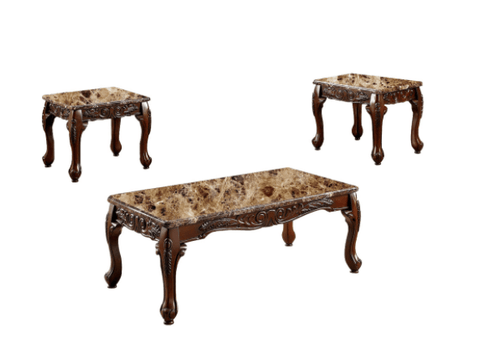 3 PIECE TABLE SET With Marble Table Top, Dark Oak Brown - BM131463