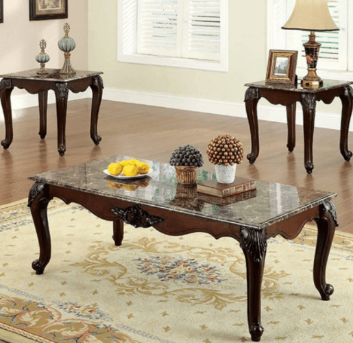 BM131411 Traditional 3 Piece Coffee Table Set, Dark Cherry Brown