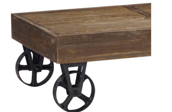 Rectangular Thick Wood Top Coffee Table With Sand Cast Metal Base, Brown