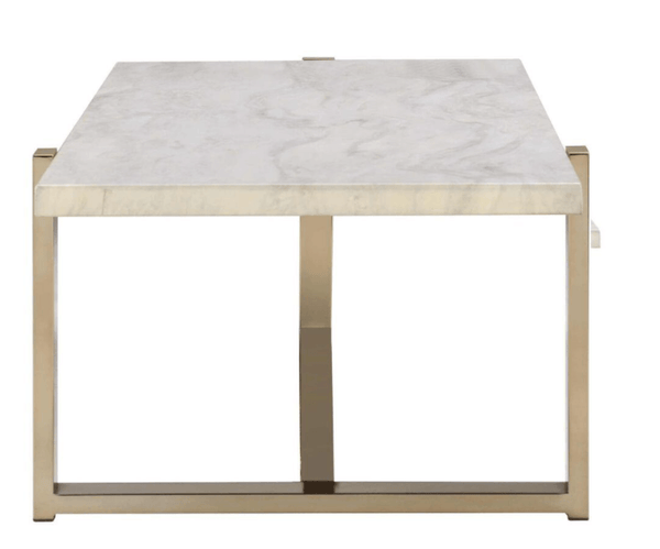 BM194439 Modern Metal Framed Coffee Table With Faux Marble Top, White And Gold