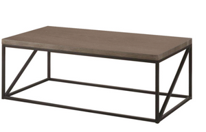 Industrial Style Minimal Coffee Table With Wooden Top And Metallic Base, Gray