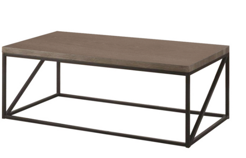Industrial Style Minimal Coffee Table With Wooden Top And Metallic Base, Gray