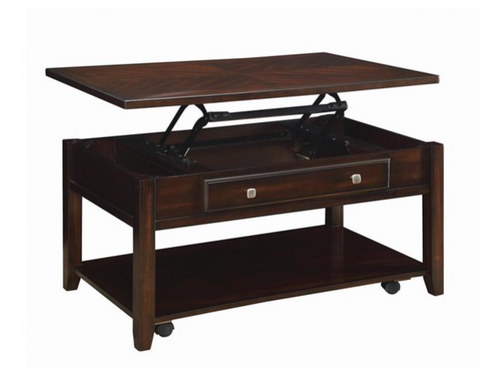 Modern Lift Top Wooden Coffee Table With Storage & Shelf, Walnut Brown