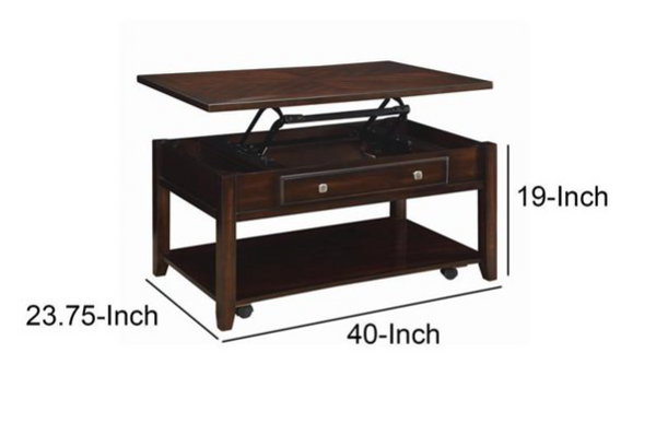 Modern Lift Top Wooden Coffee Table With Storage & Shelf, Walnut Brown