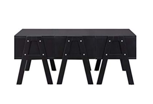 Three Drawers Wooden Convertible Coffee Table With Angled Legs, Black