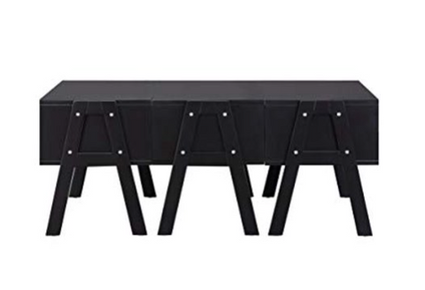 Three Drawers Wooden Convertible Coffee Table With Angled Legs, Black
