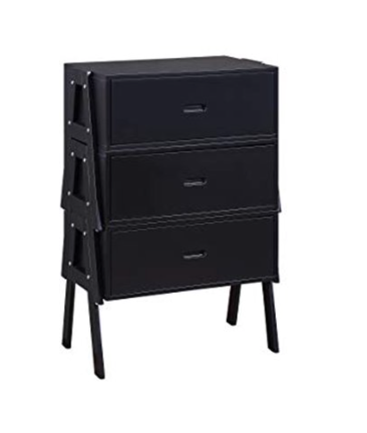 Three Drawers Wooden Convertible Coffee Table With Angled Legs, Black