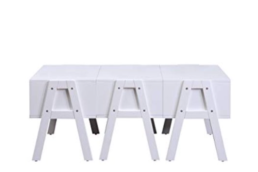 Three Drawers Wooden Convertible Coffee Table With Angled Legs, White
