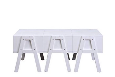 Three Drawers Wooden Convertible Coffee Table With Angled Legs, White