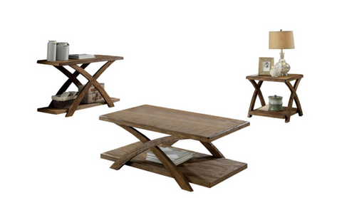 Transitional Style Wooden 3 Piece Table Set With X Shaped Table Base, Light Oak