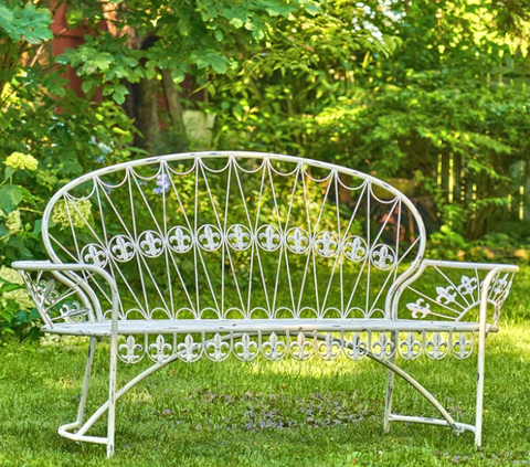 GARDEN BENCH WITH CURVED BACK "PARIS 1968" IN ANTIQUE WHITE