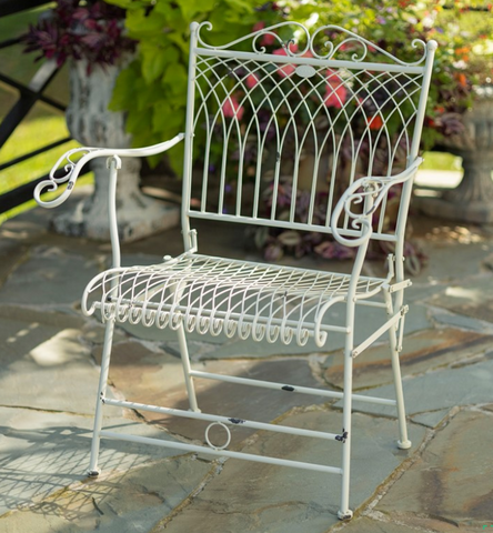 STEPHANIA" VICTORIAN FOLDING IRON ARMCHAIR IN ANTIQUE WHITE