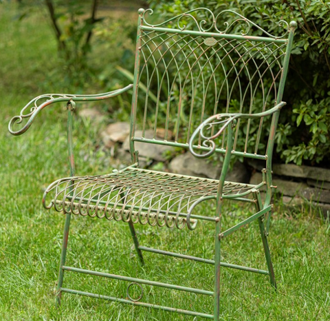 "STEPHANIA" VICTORIAN FOLDING IRON ARMCHAIR IN ANTIQUE GREEN