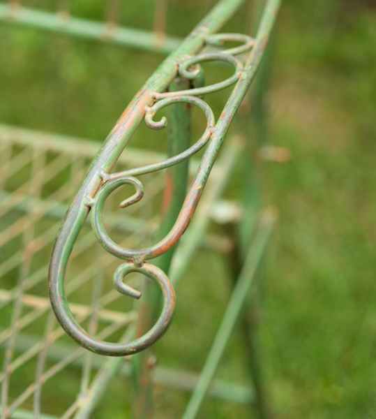 "STEPHANIA" VICTORIAN FOLDING IRON ARMCHAIR IN ANTIQUE GREEN