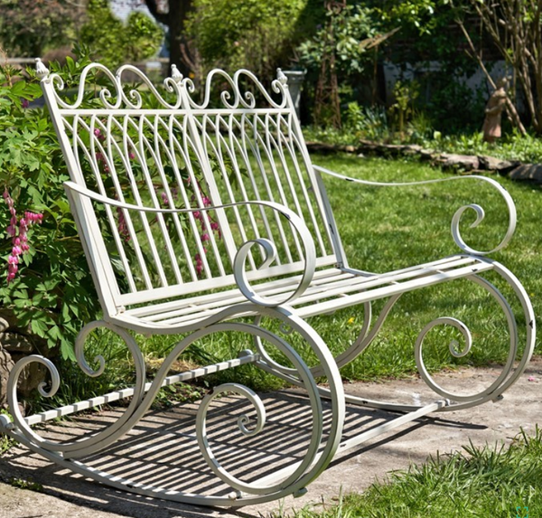 Iron Rocking Garden Bench "Tatiana" in Antique White
