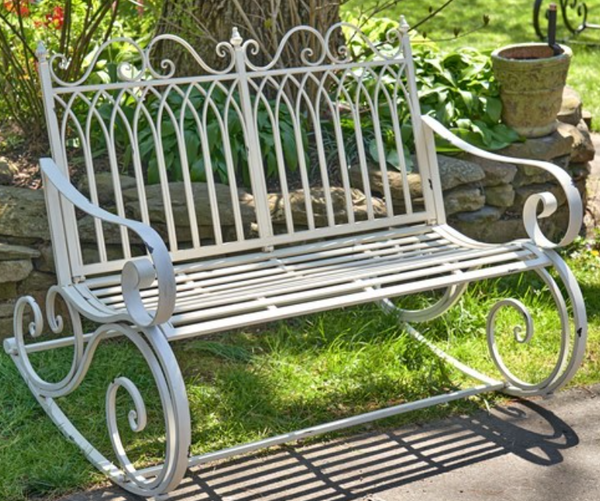 Iron Rocking Garden Bench "Tatiana" in Antique White