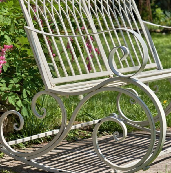 Iron Rocking Garden Bench "Tatiana" in Antique White
