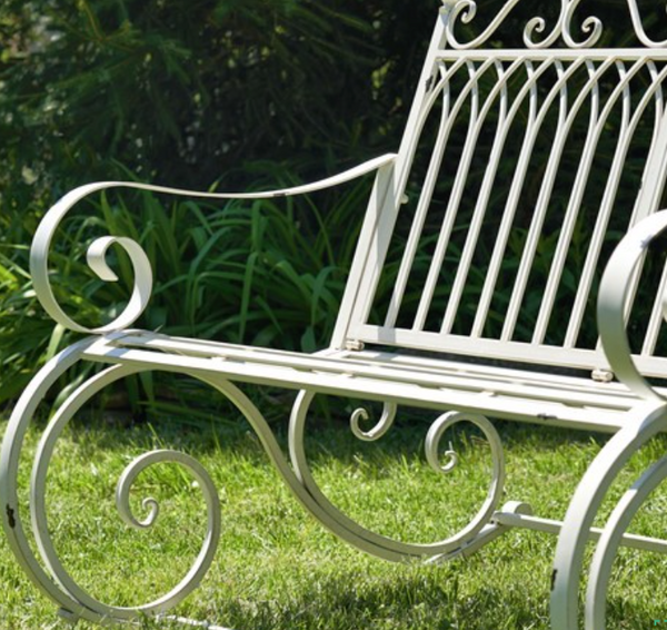 Iron Rocking Garden Bench "Tatiana" in Antique White
