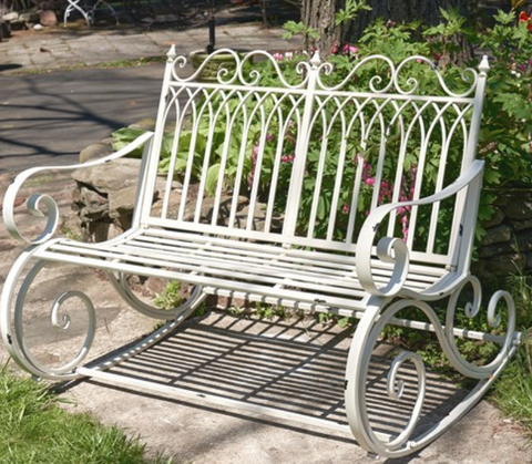 Iron Rocking Garden Bench "Tatiana" in Antique White